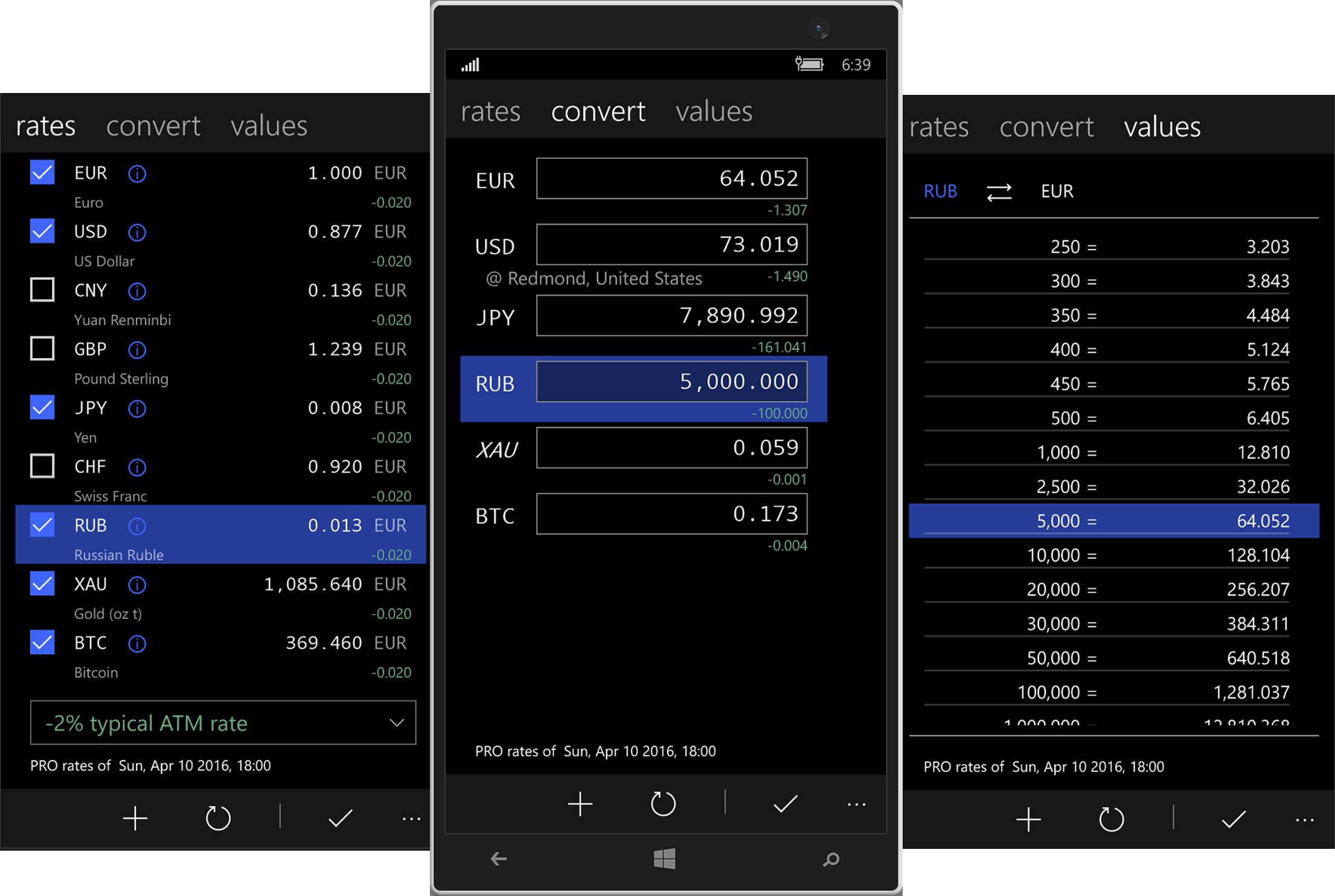 Travel Currencies UWP (Windows) App